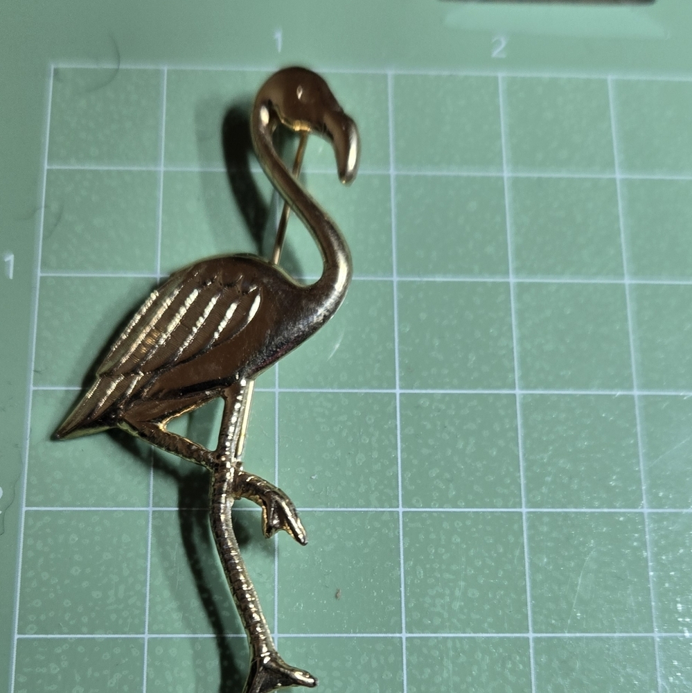 Gold Flamingo Brooch